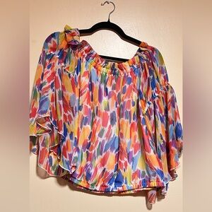 New York & Company Multicolor Off-Shoulder Blouse